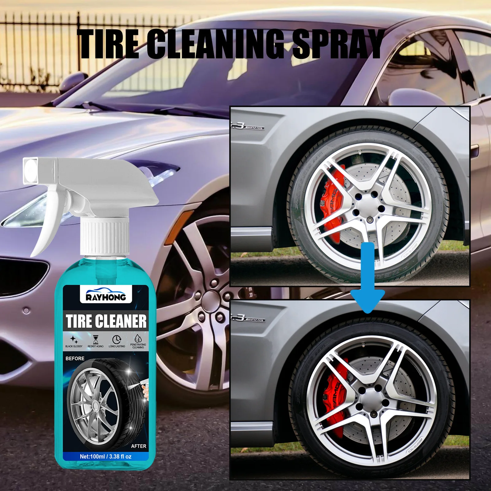 

Ray Hong 100ml Car Tire Shine Spray Car Wheel Tire Cleaning Refurbishing Spraying Car Agent Wax Cleaner Paint Coating Polishing