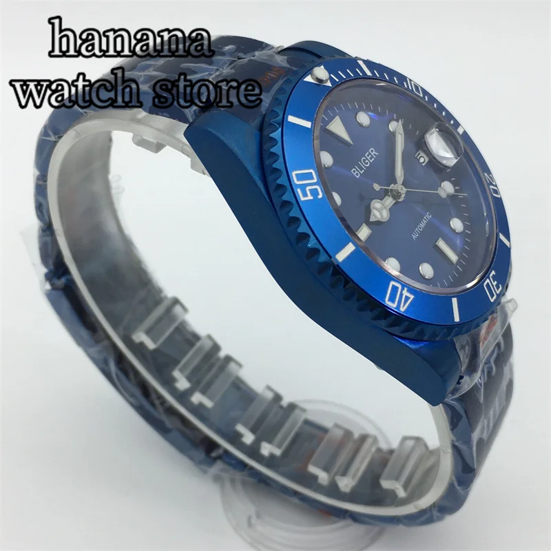 Мужские механические водонепроницаемые часы с синим сапфировым стеклом 40 мм