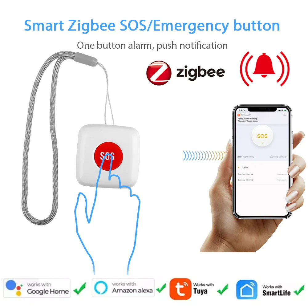 

Tuya ZigBee SOS Button Sensor Alarm Elderly Alarm Waterproof Emergency Help Alarm Switch Works With Zigbee Hub Smart Life App