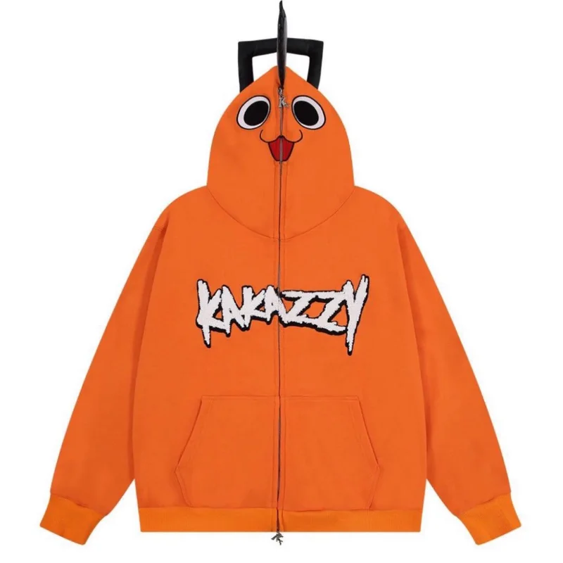 

Оранжевая хлопковая толстовка в стиле хип-хоп Y2k, кардиган для мужчин и женщин, забавная осенняя куртка в американском уличном стиле с пилой,...