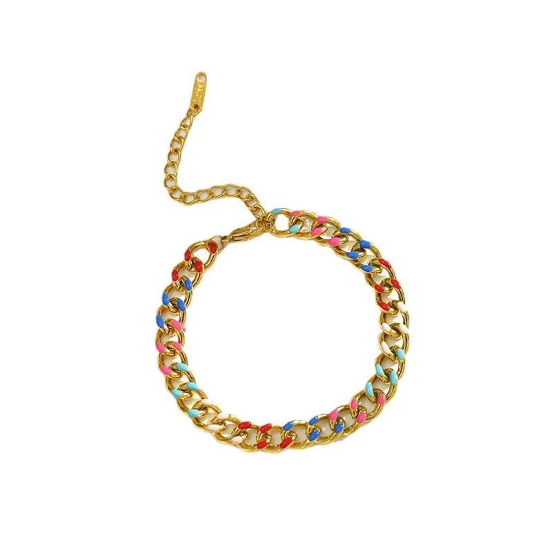 SITA 316L Stainless Steel Cuban Chain Hip Hop Enamel Color Dripping Oil Necklace Bracelet for Women Jewelry Party Wedding Gifts