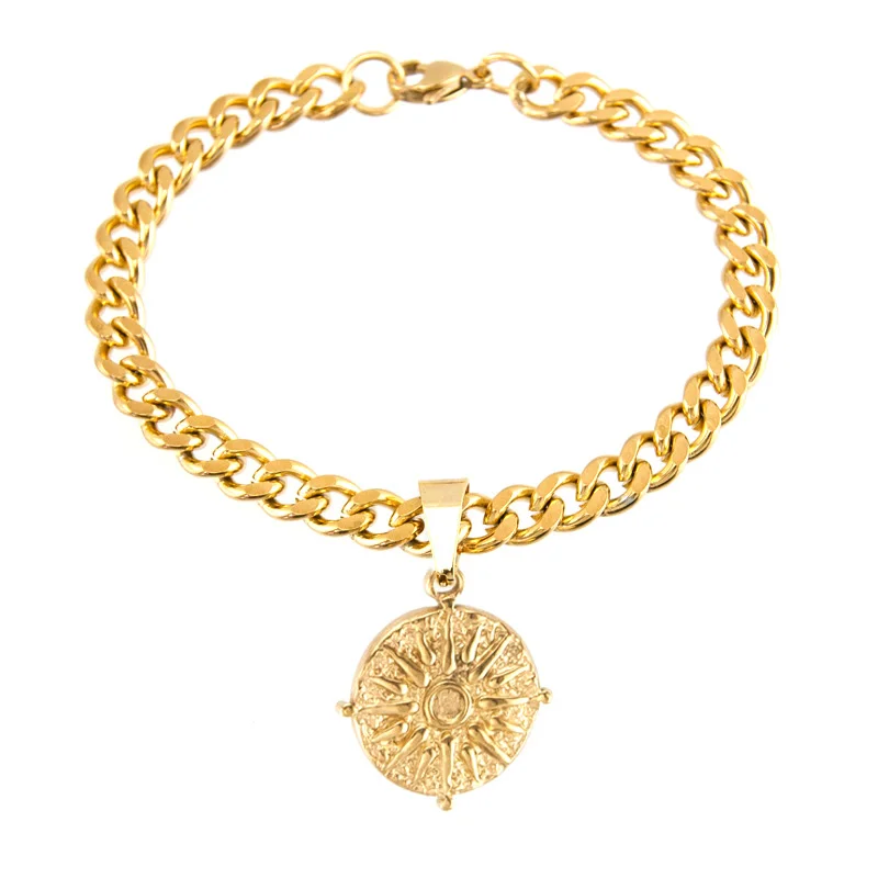 

Moon Star Sol Sun NorthStar Charm High Quality Stainless Steel Bracelets For Men Women Punk Curb Cuban Link Chain Hand Jewelry