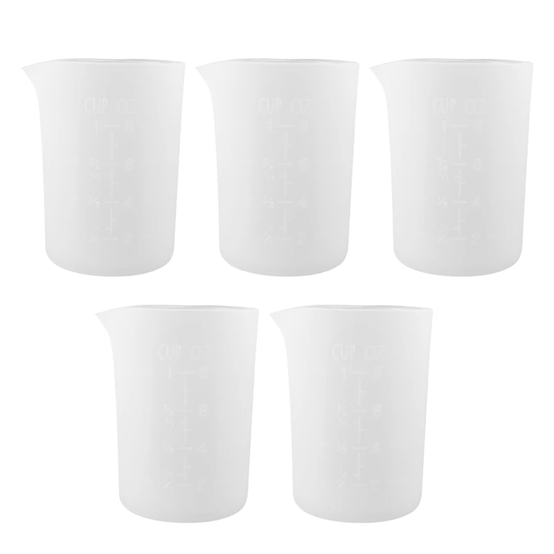 

5 Pieces Silicone Cups For Resin,Measuring Cup Precision Scale Clear Graduated Cups,For Handcrafted Art Waxing / Kitchen