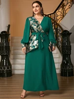 toleen clearance price women plus size large maxi dress 2022 spring chic elegant green long sleeve evening party turkey clothing