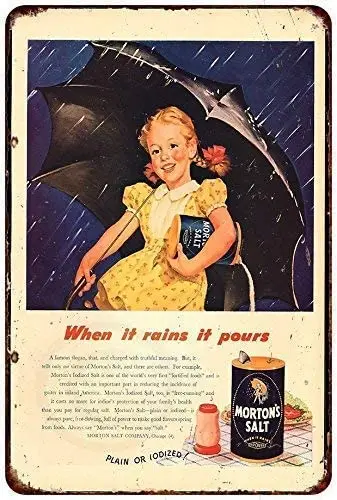 

PixDecor Metal Sign Wall Decor Art 8x12 Inch 1946 MORTON'S Salt Pretty Little RAIN Girl Retro Metal Vintage Sign