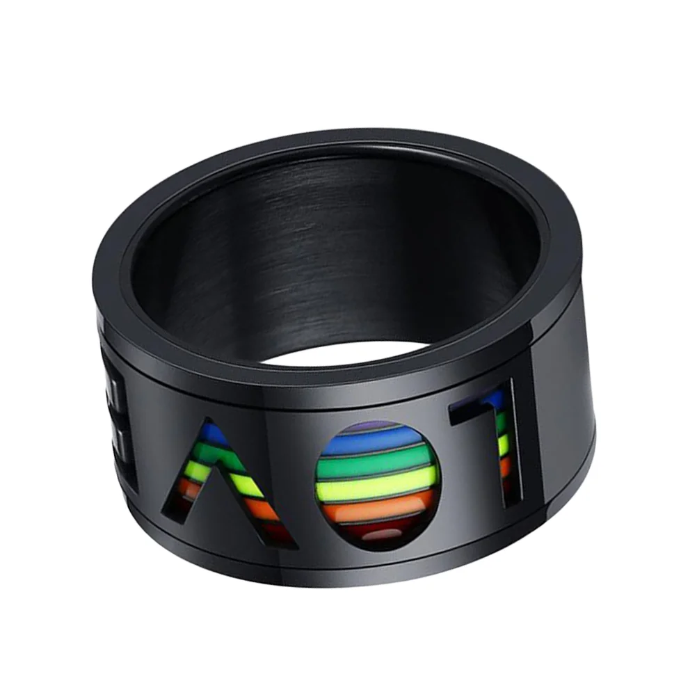 

D Ring Men Mens Rings Stainless Steel Jewlery Decorative Rainbow Design Decorate