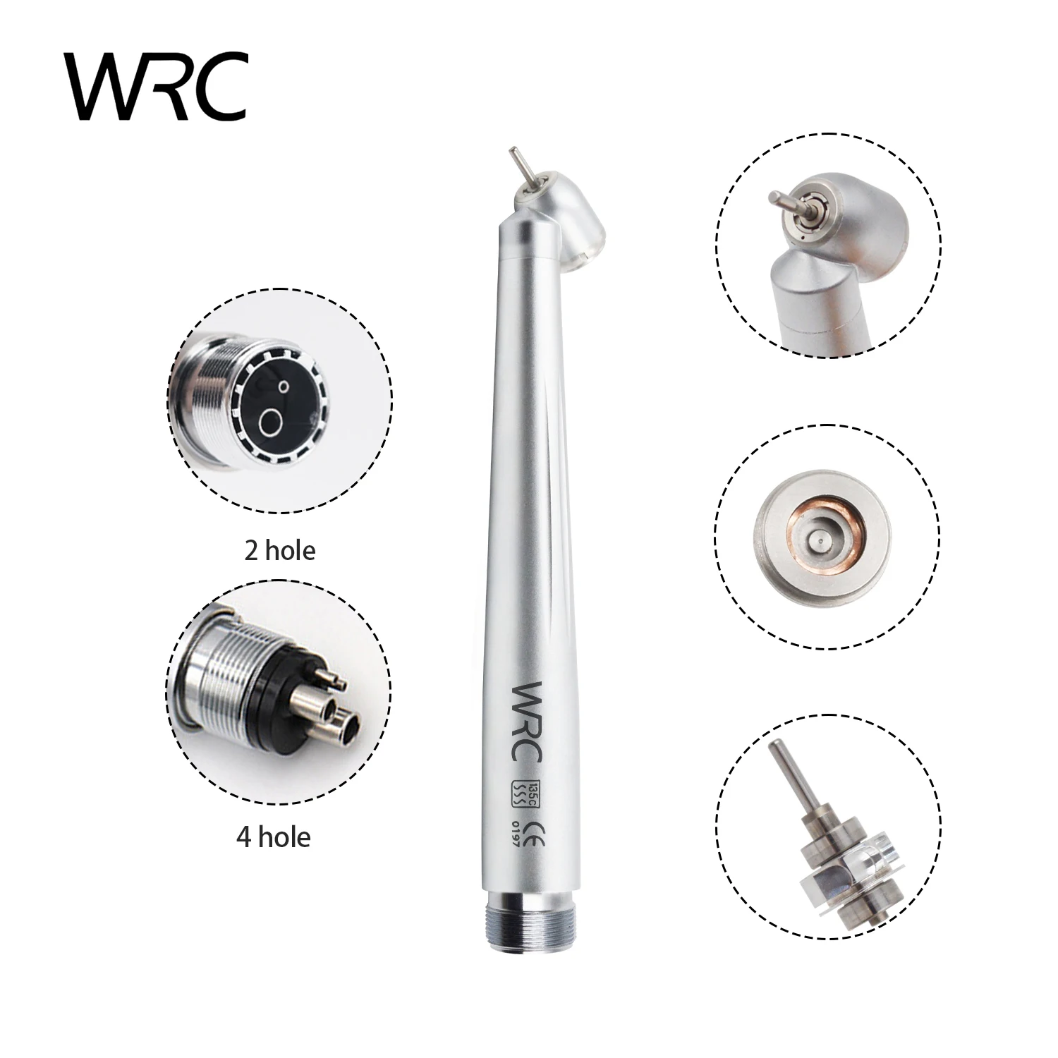 

45 Degree Mini Head 2/4Hole Dental High Speed Handpiece Single Water Spray Air Turbine Push Button Without LED