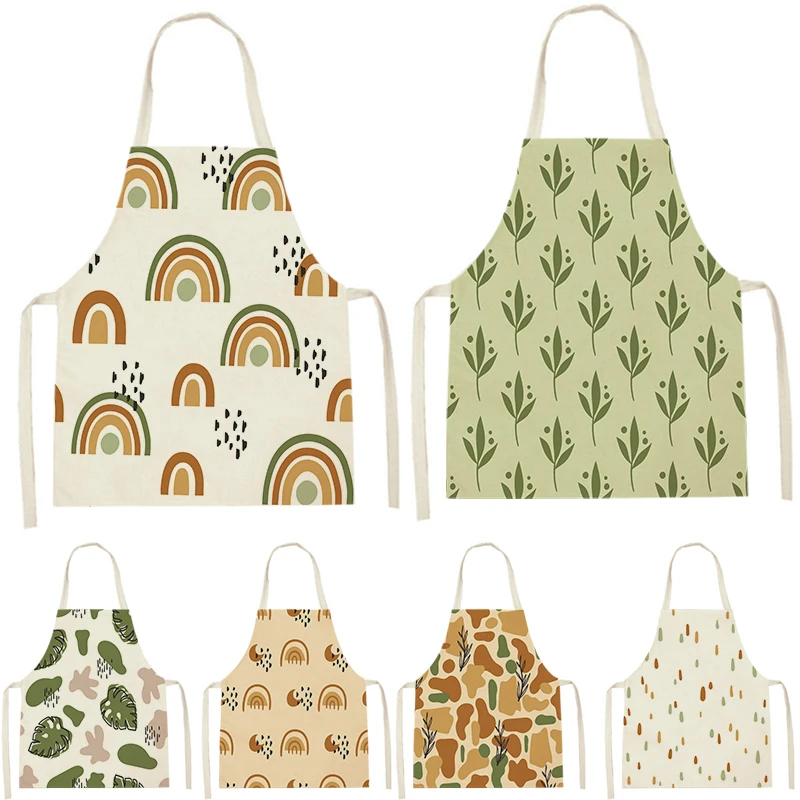 

WQJ90 Kitchen Apron for Women Sleeveless Cotton Linen Kids Family Matching Aprons Cooking Cleaning Pinafore Baking Waist Bib