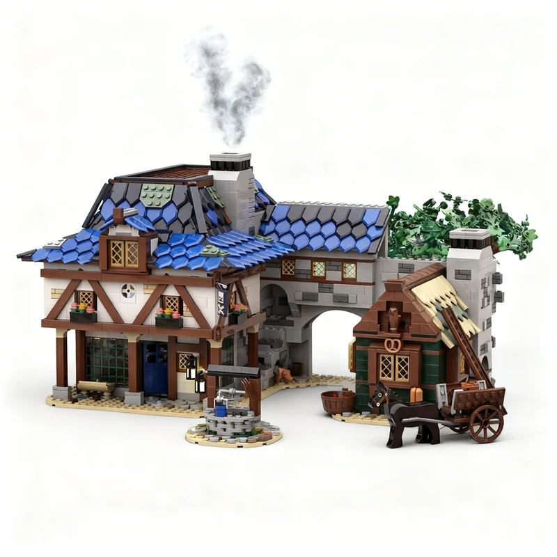 Фото 2673 детали MOC Замок Черных Соколов: Модель пекарни Хосе С. Инн, строительные блоки, игрушки, архитектурный конструктор, рождественский подарок, творческая идея для детей, сделай сам №1