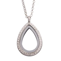 5pcs alloy water drop rhinestones memory floating locket charm pendant necklace keychain for men women gift jewelry making bulk