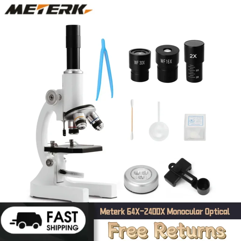 Meterk 64X-2400X монокулярный оптический микроскоп для начальной школы детский научный