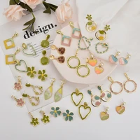 minar trendy multiple green love heart flower waterdrop dangle earrings for women enamel gold metallic pearl earrings jewelry