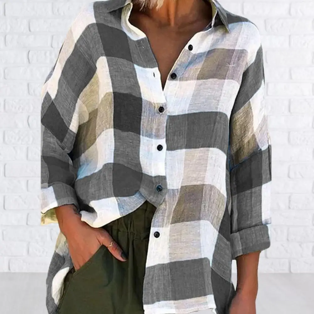 

Charming Classic Plaid Print Casual Shirt Blouse Office Top Versatile Designed Sense