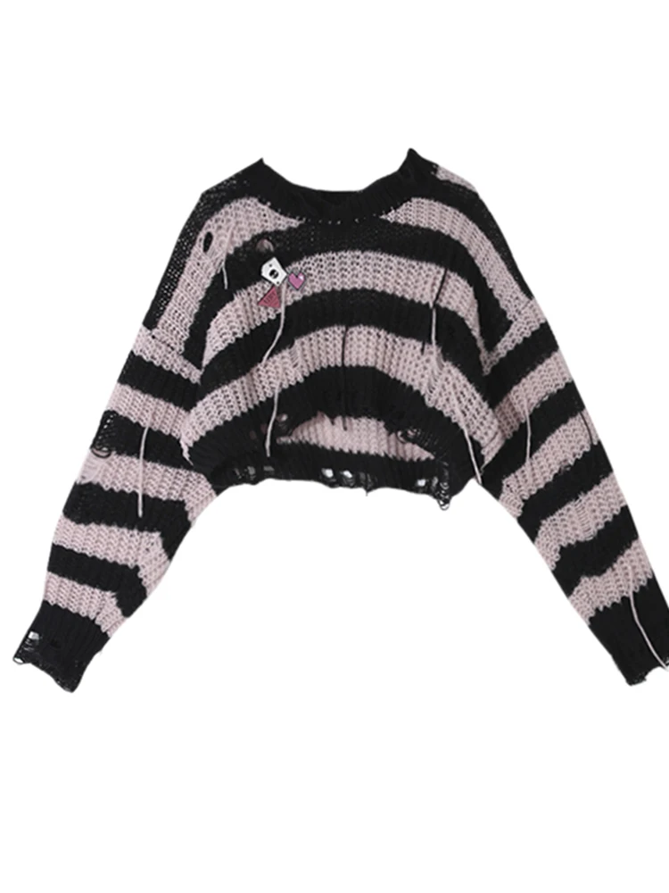 

Женский короткий свитер в полоску, с открытыми плечами и круглым вырезом