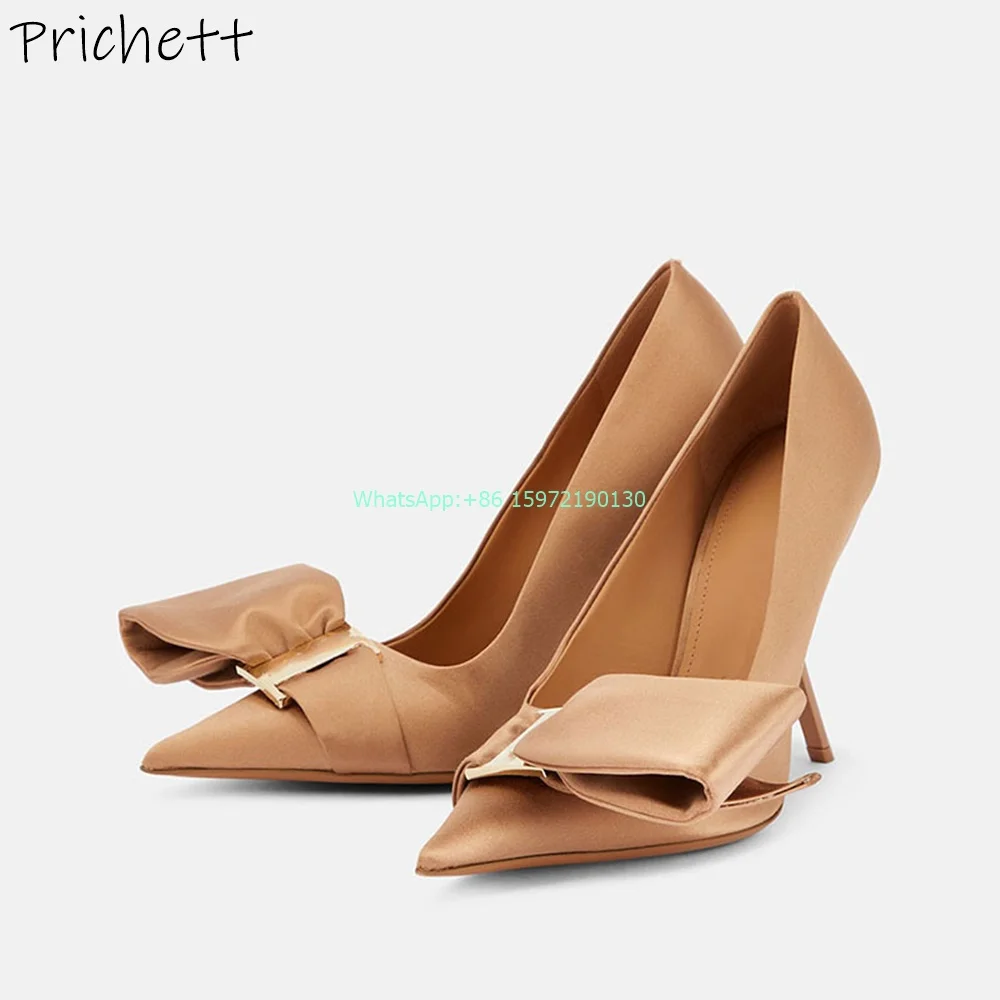 Туфли-лодочки женские атласные с металлическим украшением и бантом-бабочкой