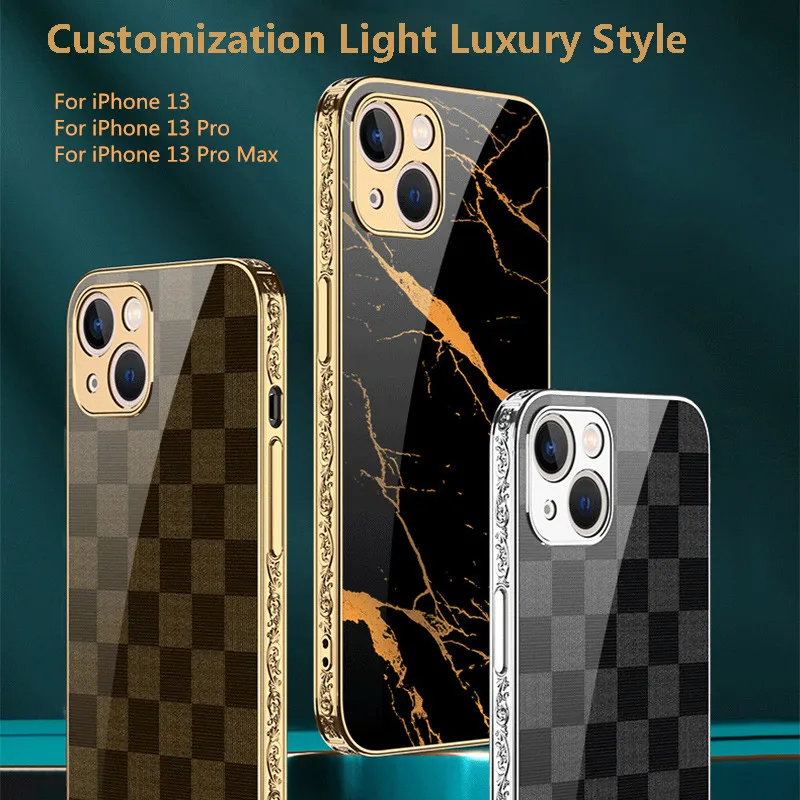

For iPhone13 13Pro 13ProMax Case Patterned Tempered Glass Hard Cover Baroque Straight Edge funda for iphone 13pro max Shockproof