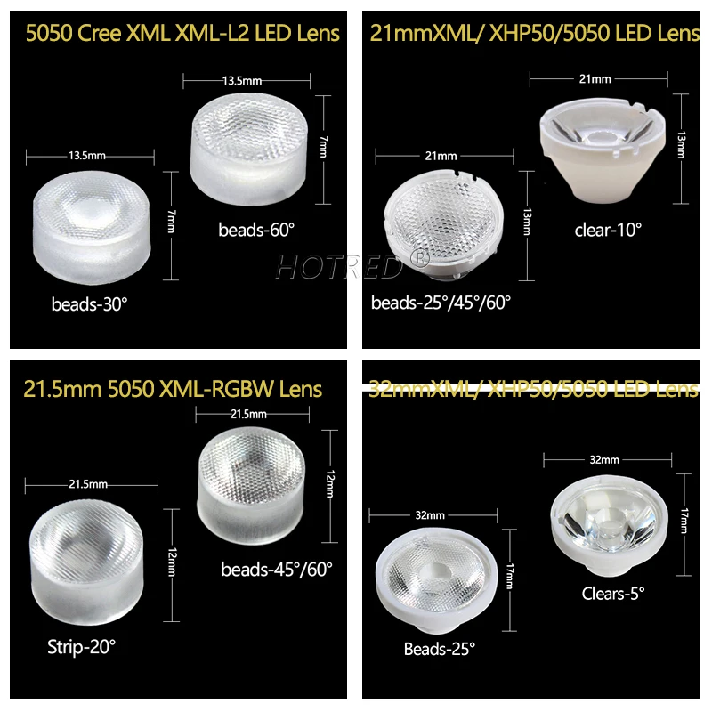 Светодиодные линзы для 5050 CREE XML RGBW T6 XML2 XHP50 Chip 3 10 30 60 градусов оптический
