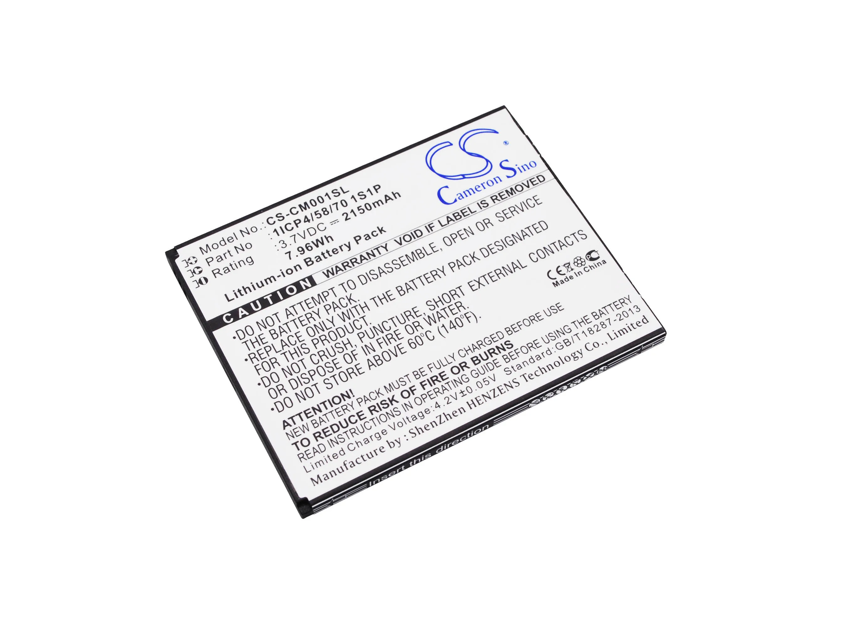 

CS 2150mAh / 7.96Wh battery for Custom Battery Pack 1ICP4/58/70 1S1P