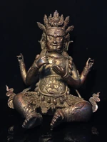 12 tibetan temple collection old bronze cinnabar mud gold four arm mahakala sitting buddha worship buddha town house exorcism