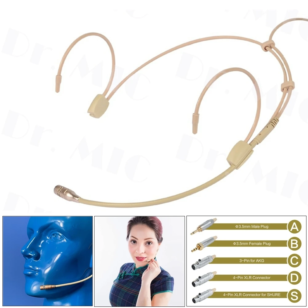 

1PCS Cardioid Earhook Headworn Headset Microphone For Sennheiser For Shure Wireless 3.5mm Male/Female Plug 4 Pin XLR Connector