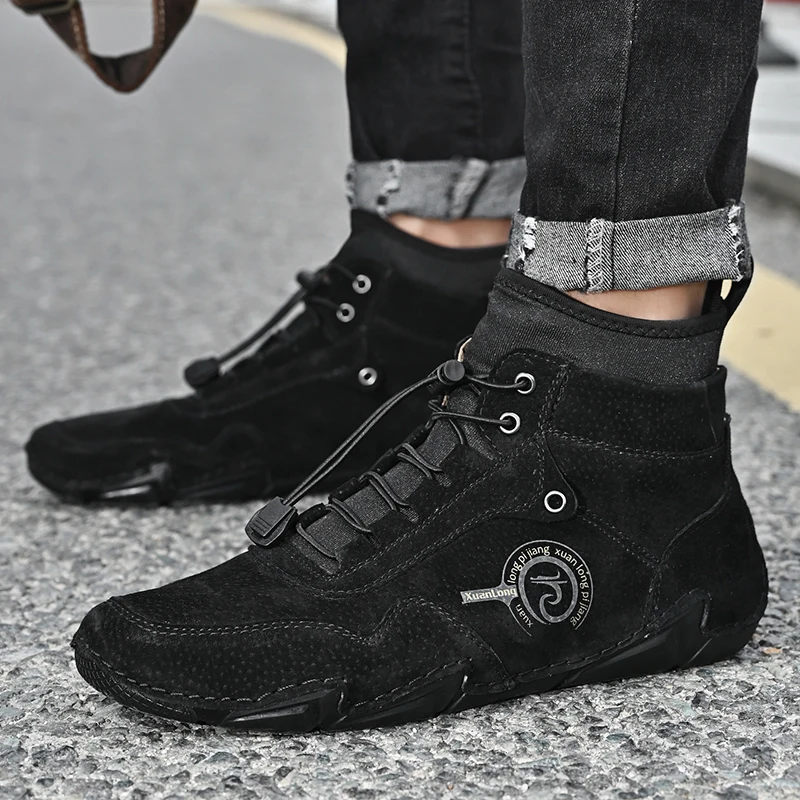 Мужские повседневные зимние ботинки натуральная кожа мягкая подошва