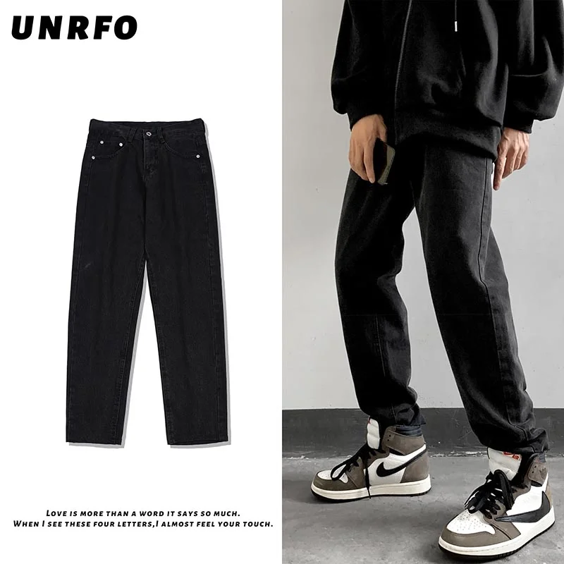 Blue Black Jeans Men Slim Fashion Harajuku Casual Straight Jeans Men Streetwear Hip Hop Denim Pants Mens Trousers M-2XL