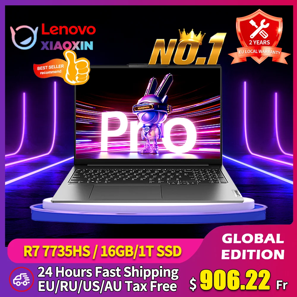 

Lenovo Xiaoxin Pro 16 2023 Laptop Ryzen R7 7735HS Ultrabook 16G/32G RAM 1T/2T SSD 16-inch 2.5K 120Hz IPS Full Screen Notebook