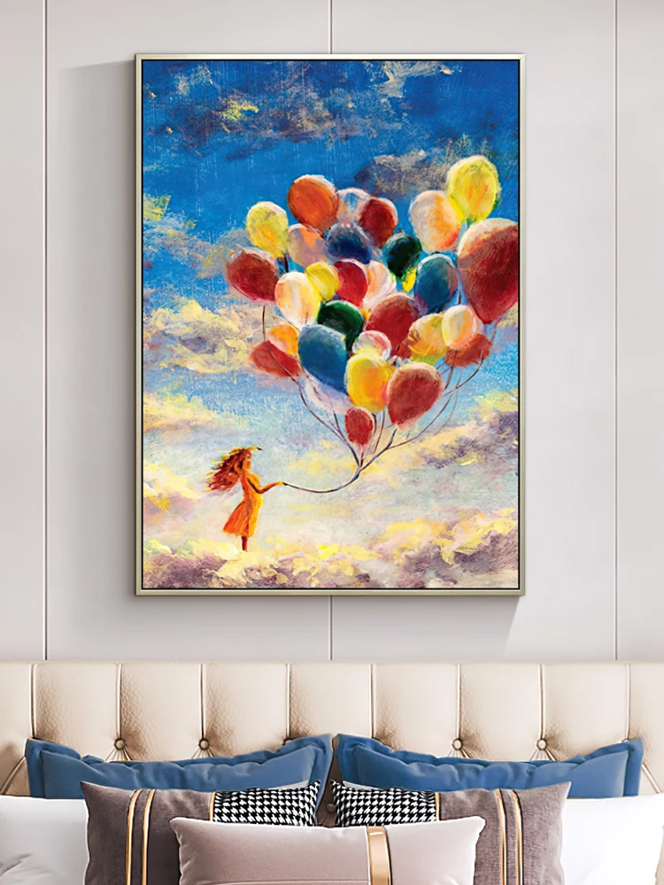 

Hand-painted Oil Painting Balloon Girl Restaurant Light Luxury Mural Bedroom Bedside Painting American Porch Decorative Painting
