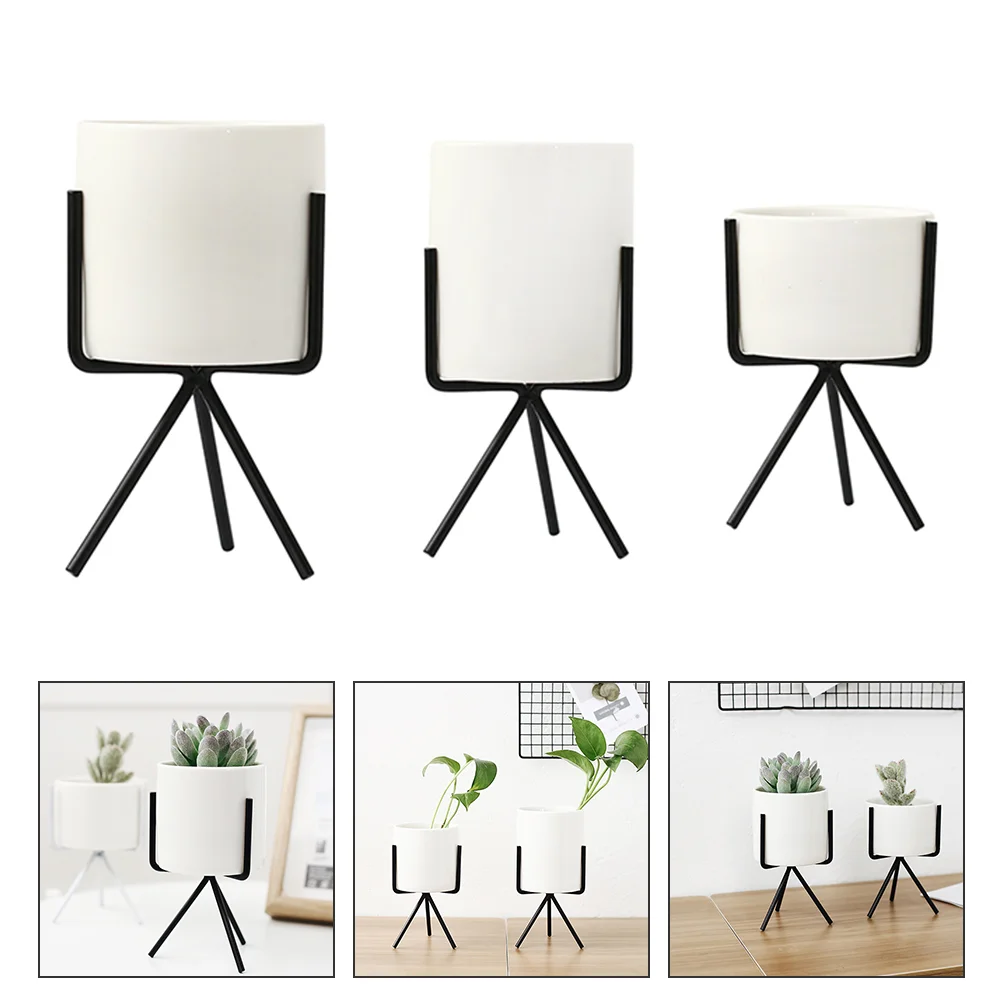 

3pcs Ceramic Planter Pot Indoor Flower Pot with Rack Holder