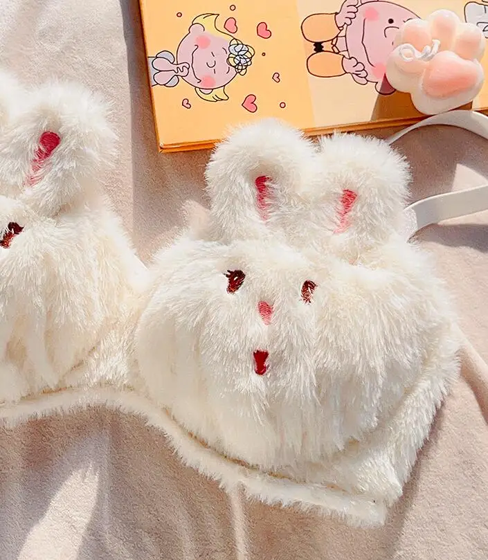 Cute plush bra underwear Japanese cartoon rabbit underwear small chest gathered skin-friendly girls bralette my melody bra