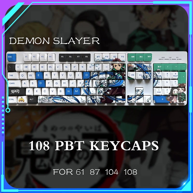 

Keycap Xda Profile Demon Slayer Tanjirou Anime Pbt Keycaps English Diy 108 Keys Dye-Sub Custom Keycap For Mechanical Keyboard