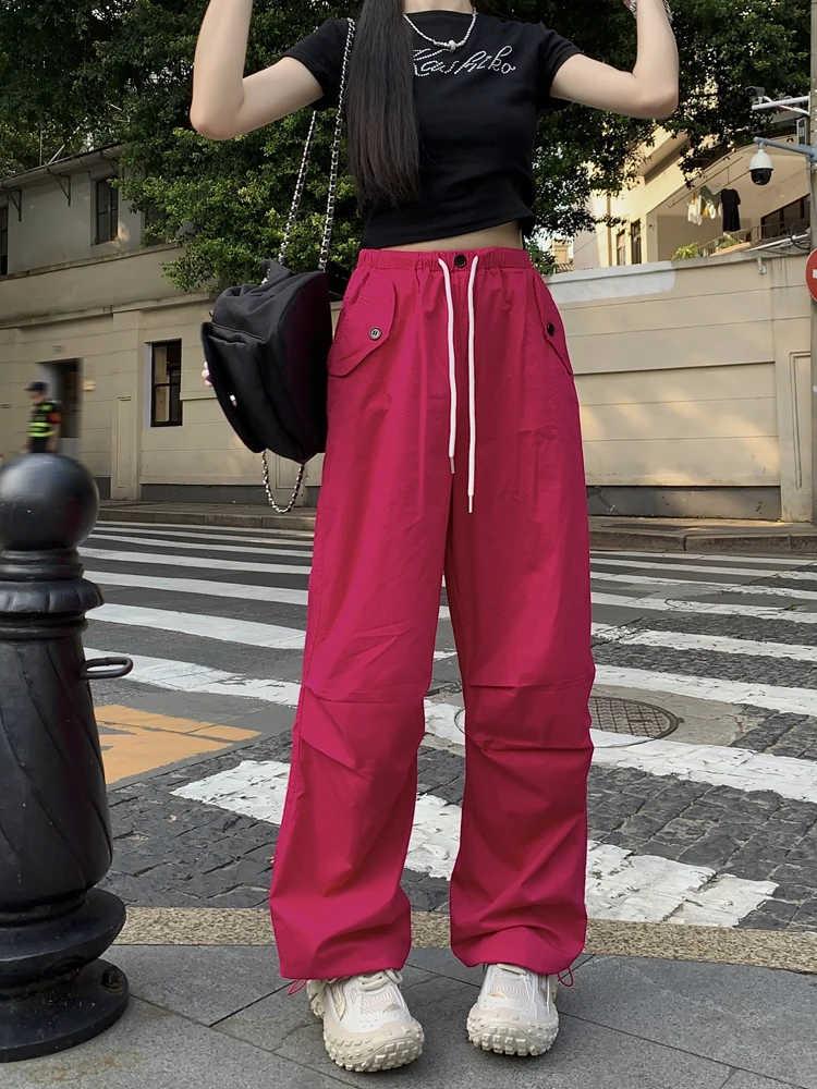 GBG4035 Drawstring Cargo pants women's summer Korean version 2023 new high waist slim design mopping casual pants