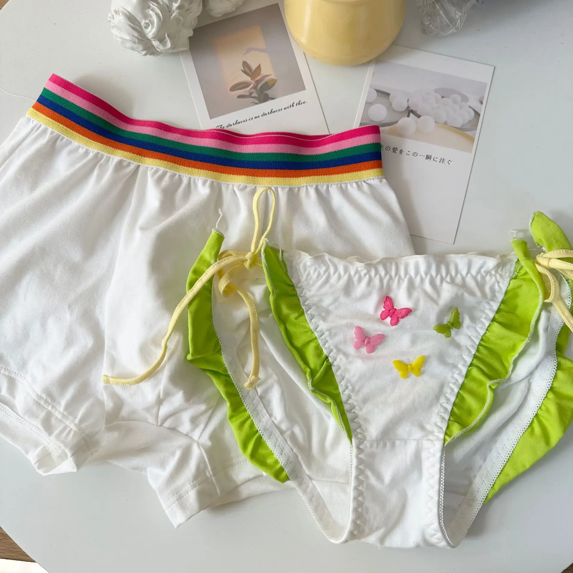 

Japanese girls sweet and cute underwear summer colorful candy butterfly underpants couple men girls women pants