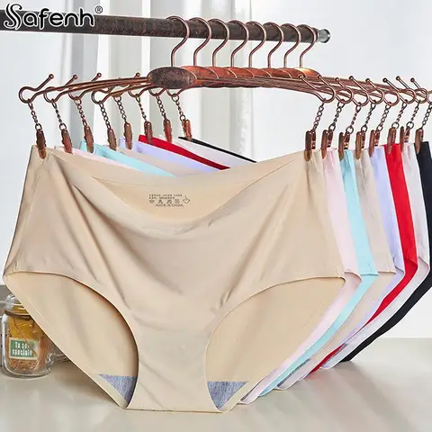 Women Underwear Ice Silk Seamless Panties Women's Comfortable Breathable Mid-waist Light Sexy Solid Colours Plus Size Underpants