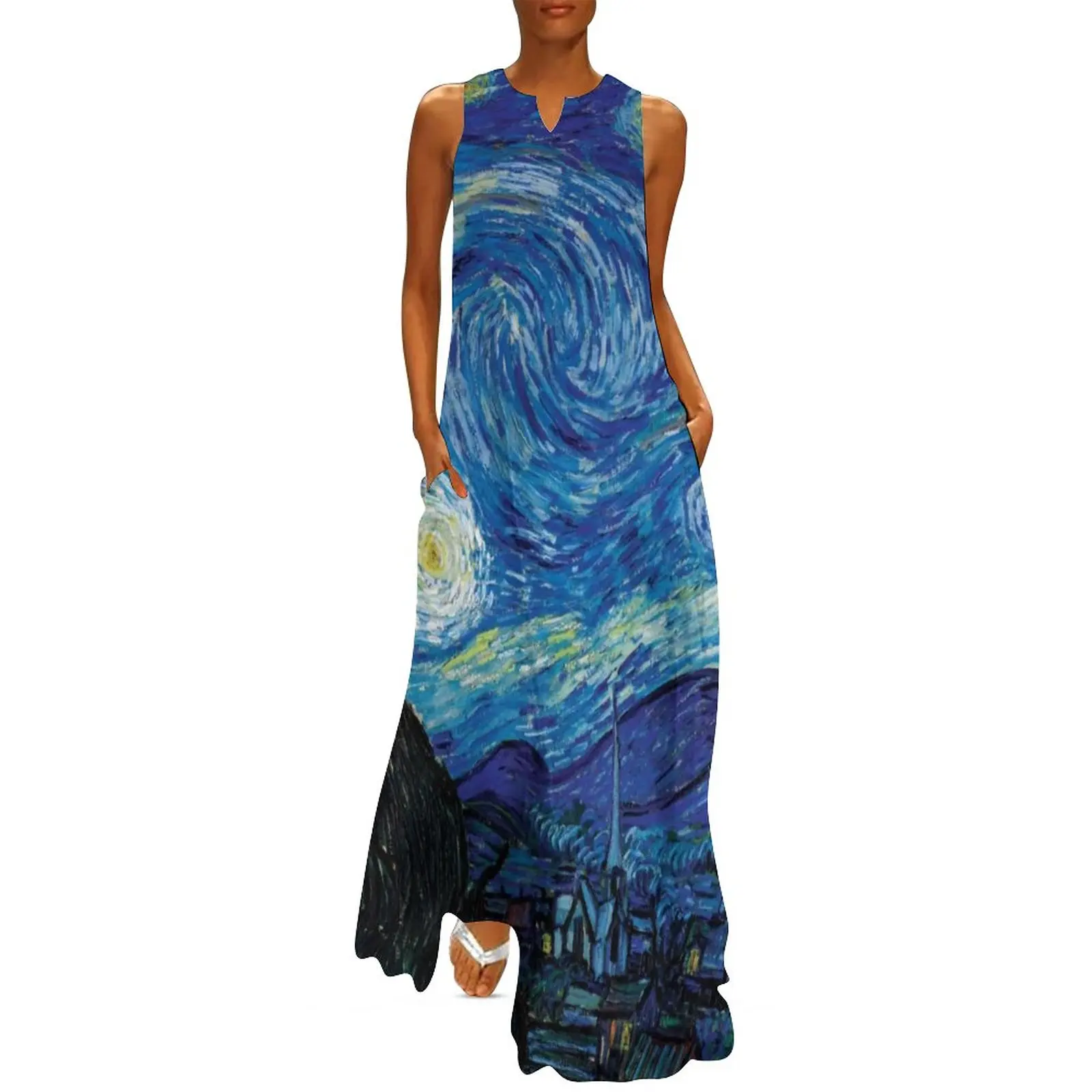 

Abstract Sky Dress Van Gogh Starry Night Vintage Maxi Dress Aesthetic Bohemia Long Dresses Summer Print Vestido Big Size 4XL 5XL