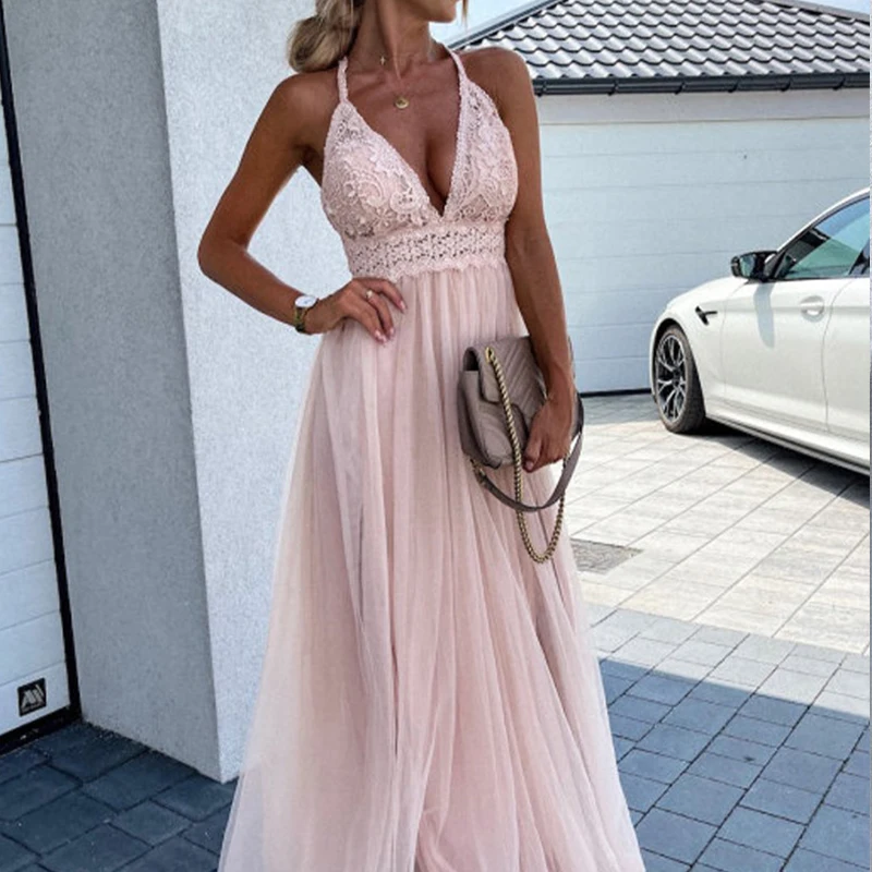 

2022 New Version Of Temperament Commuter Sling-Type Textured Velvet Long Skirt Mopping The Middle Waist Pink Lace Dress Green