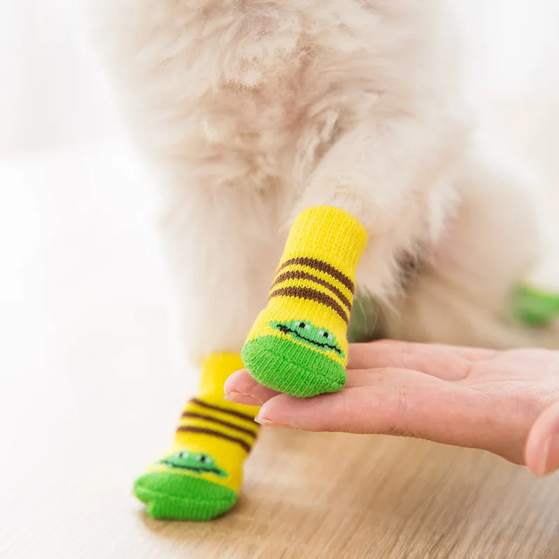 

4pcs Pet Socks Non-slip Bottom Puppy Dog Socks Dog Foot Cover Teddy Poodle Cotton Sock Supplies Calcetines Para Perros Botas Cat