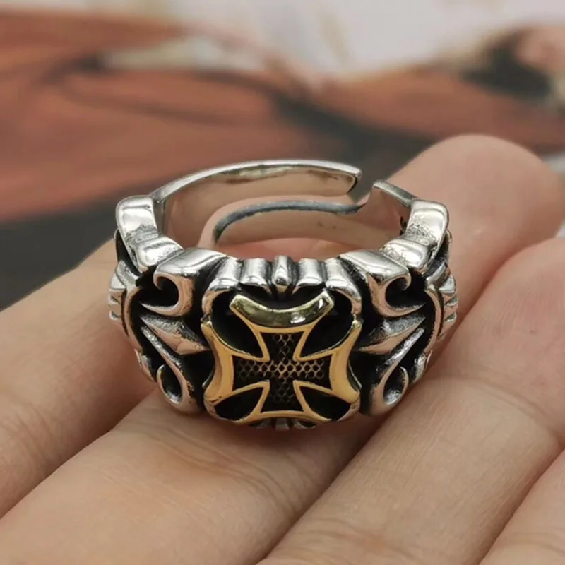

S925 sterling silver ring fashion retro classic personality style cross anchor opening shape jewelry for lover's gift