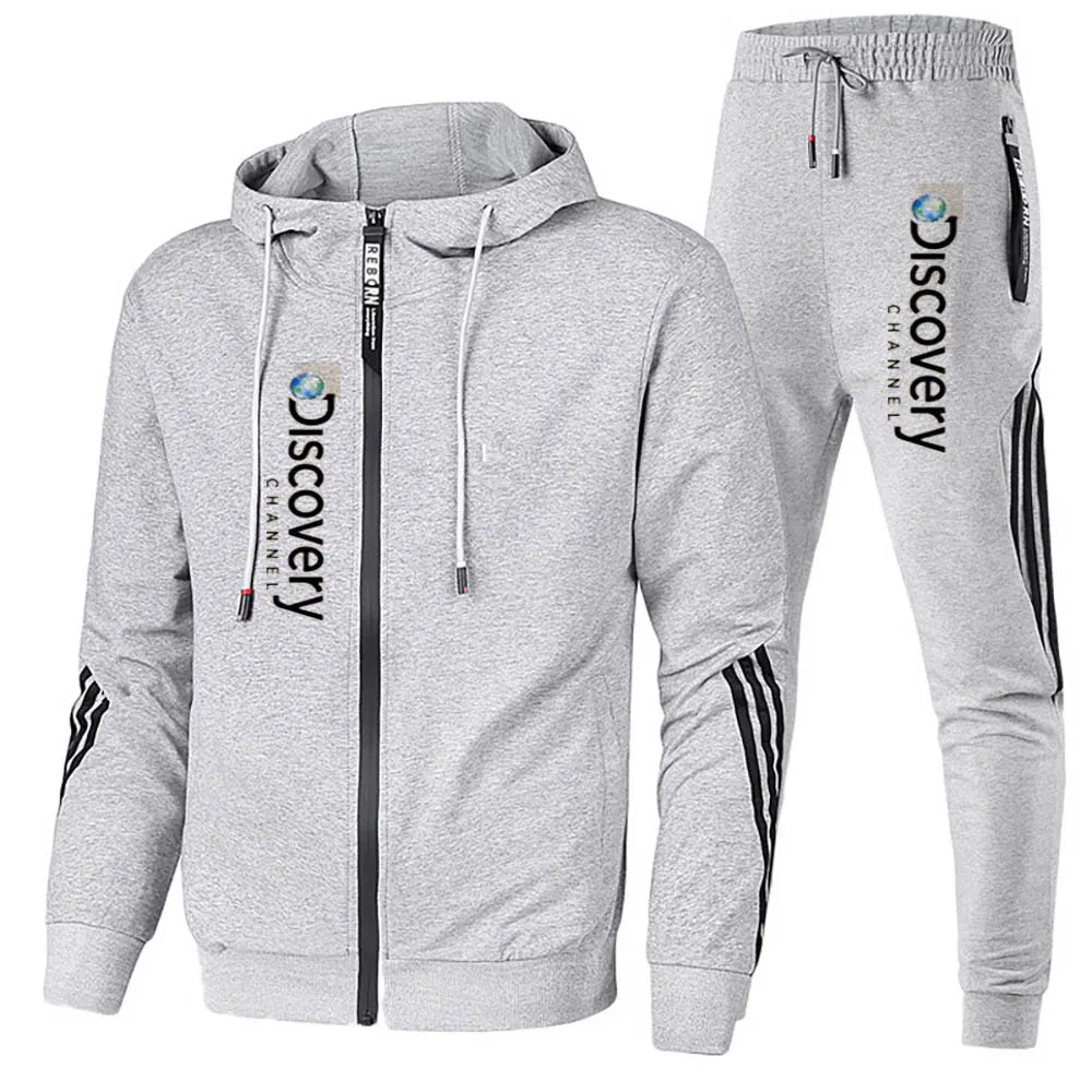 

Boarding sportswear men's fashion casual windbreaker 2022 autumn and winter coat stand collar hooded slim sweatpants suit plus s