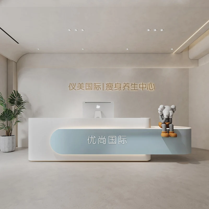 Офисная стойка для регистрации Pulpito розовая Простая Стойка салона красоты белая