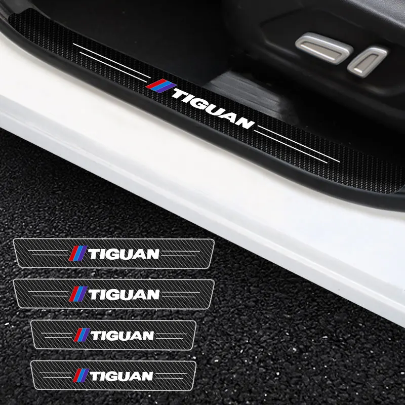 

Car Door Stickers Car Threshold For Tiguan Logo Auto Door Entry Pedal Guards Scuff Plate Carbon Fiber Sill Protector