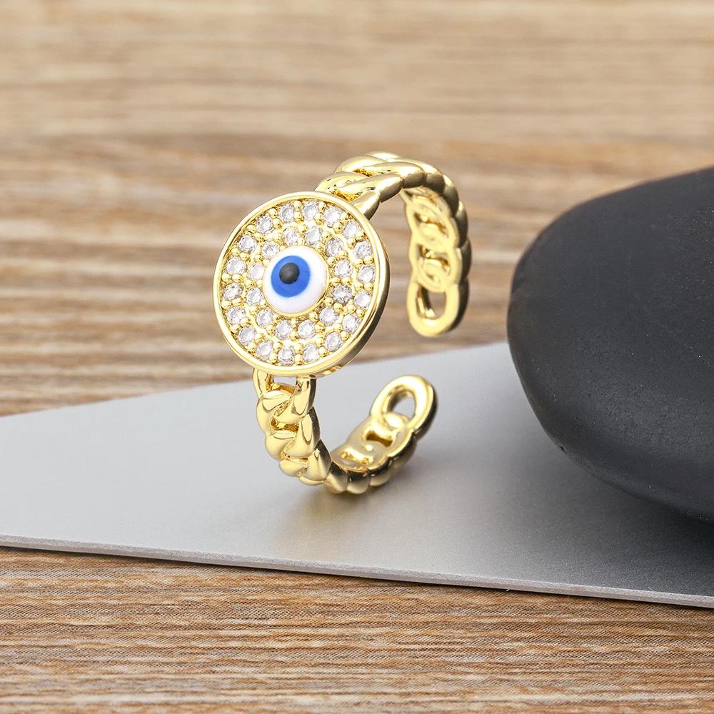 

Nidin Light Luxury Fashion Round Rhinestones Zircon Classic Evil Eye Open Adjustable Rings Wedding Party Jewelry Birthday Gift