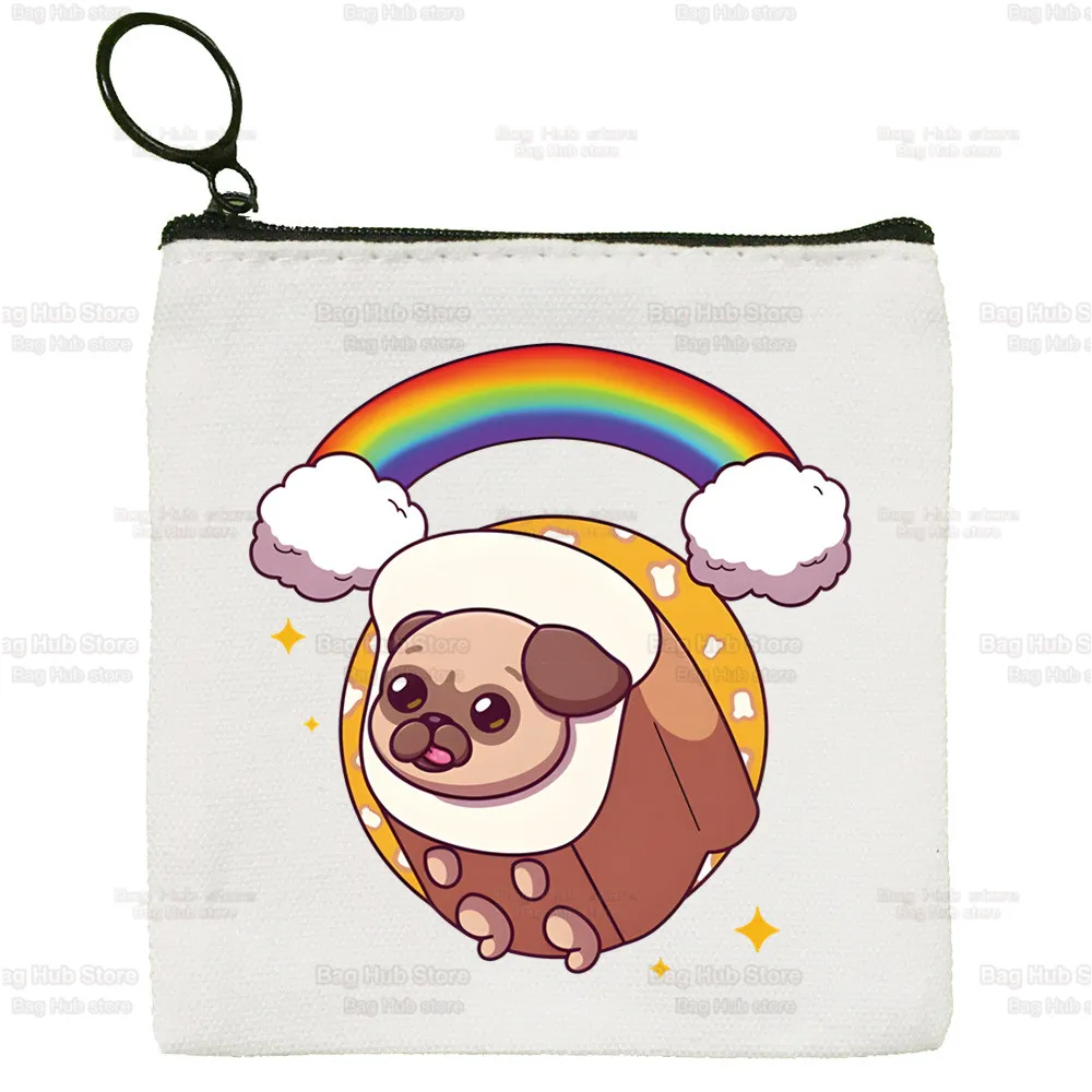 Pug Dog Cartoon Coin Purse Female Dug Life Bad Dog Mini Canvas Art Cute Key Case Coin Purse Student Wallet