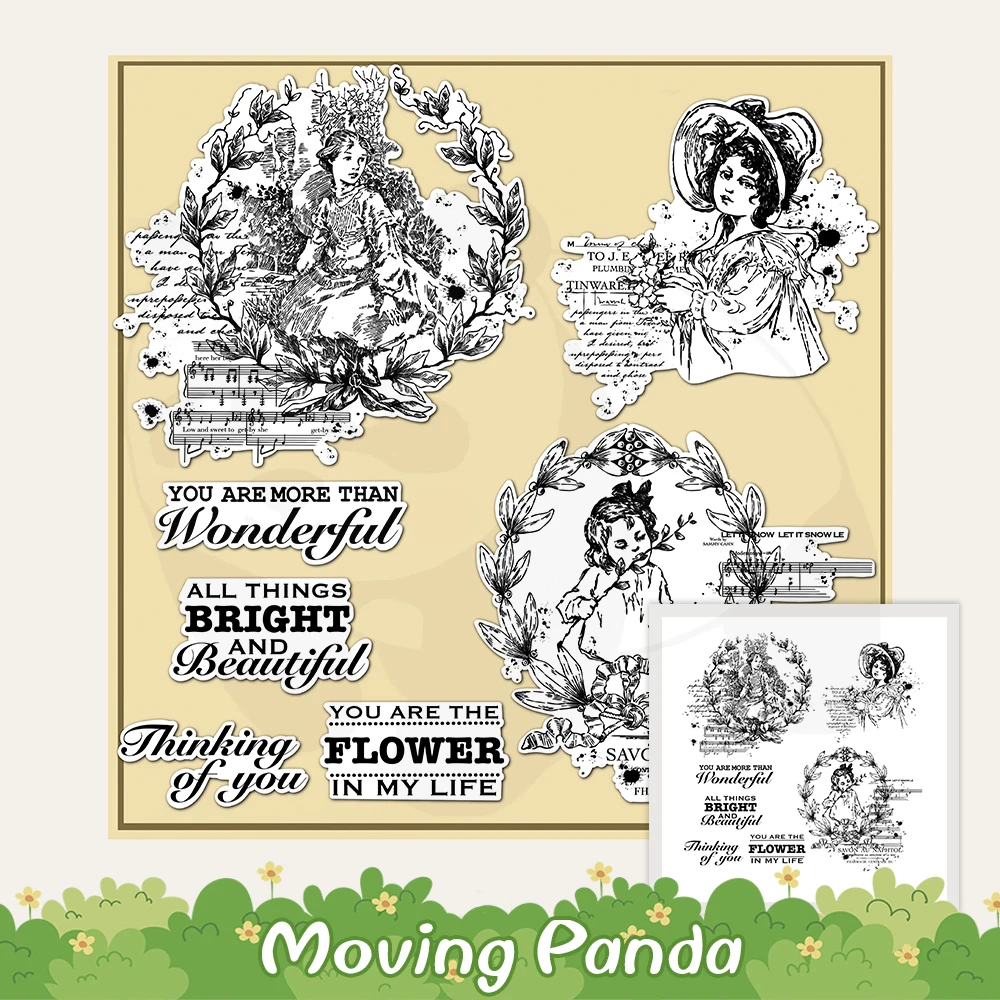 

Beautiful Girls In Flowers Wreath Clear Retro Stamps For Decor DIY Scrapbooking Supplies Silicone Stamps Paper Cards Album Craft