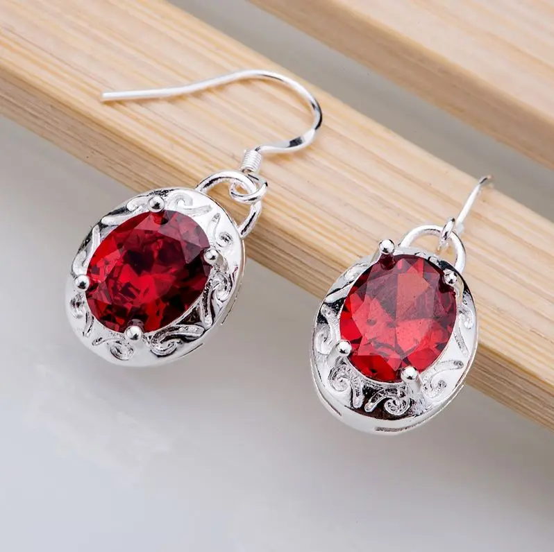 

ANGLANG Bright Red Drop Earrings Full Dazzling Cubic Zirconia Fashion Women's Earring Jewelry