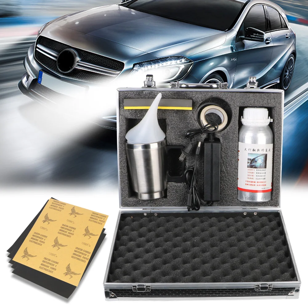 Car Headlight Polish 600ml Liquid Renovation Refurbishmen Motorcycle Spotlight Restoration Polisher Light Washer Nozzles Set