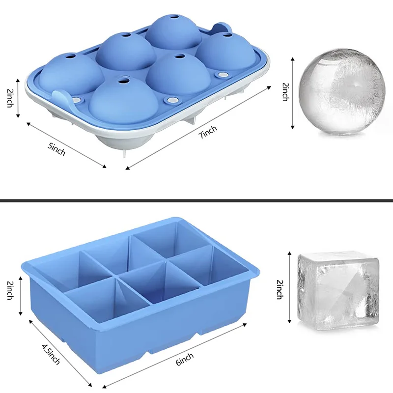 2 Pack Большой лоток для кубиков льда Силиконовые формы с крышкой Штабелируемые