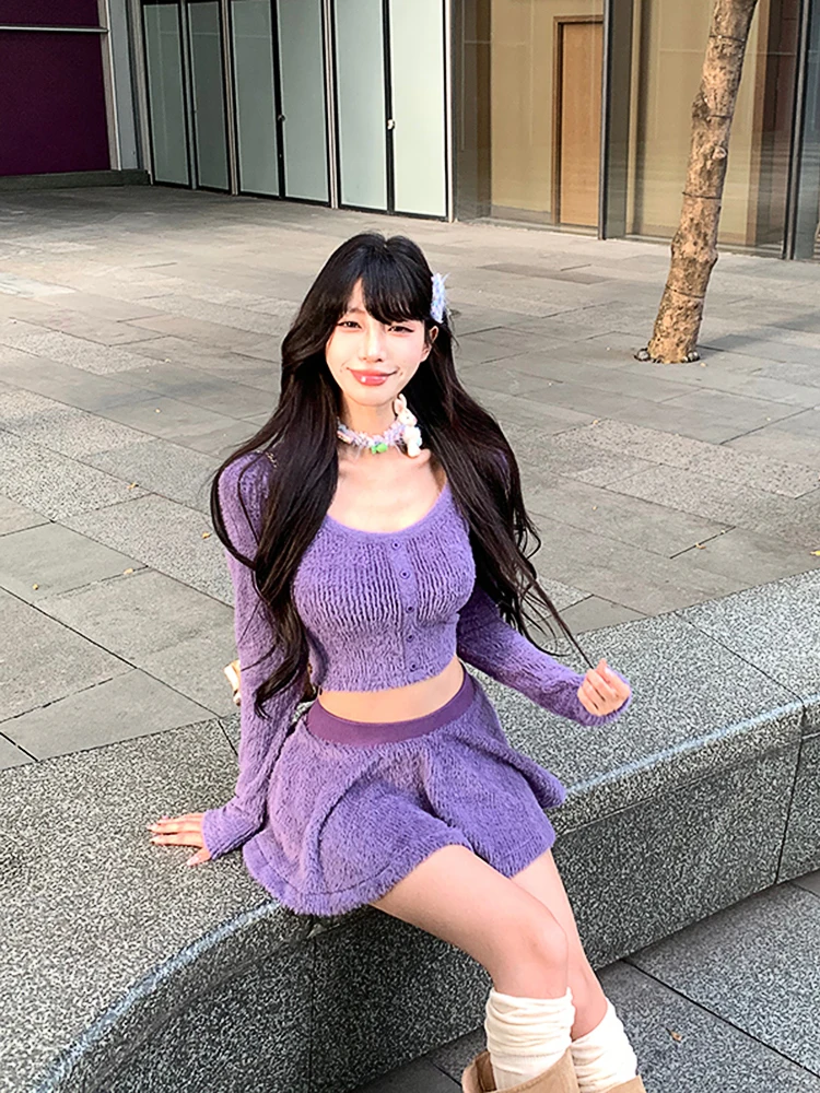 Женский мохеровый свитер с оборками юбка длинными рукавами