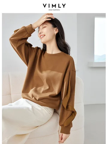 Пуловер VIMLY женский свободный с круглым вырезом, Свитшот в Корейском стиле, Модный повседневный Топ с длинным рукавом, одежда для женщин, M3253, осень 2023