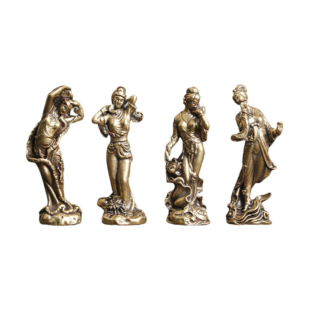 

4Pcs Exquisite Brass Craft Four Beauties Ornament Brass Figurine Ornament